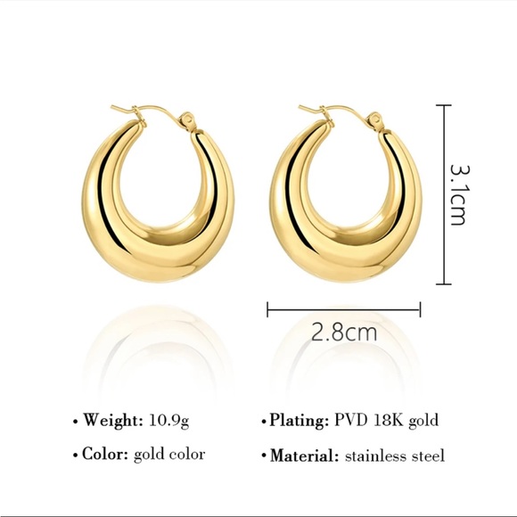 18K Gold Plated Smooth Stainless Steel Hoop Earrings - Picture 5 of 5